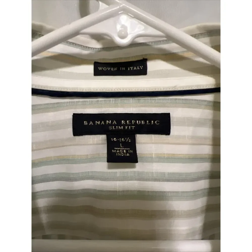 Banana Republic Shirt Mens Lg Striped Long Sleeve Button Up Slim Fit 16-16 1/2